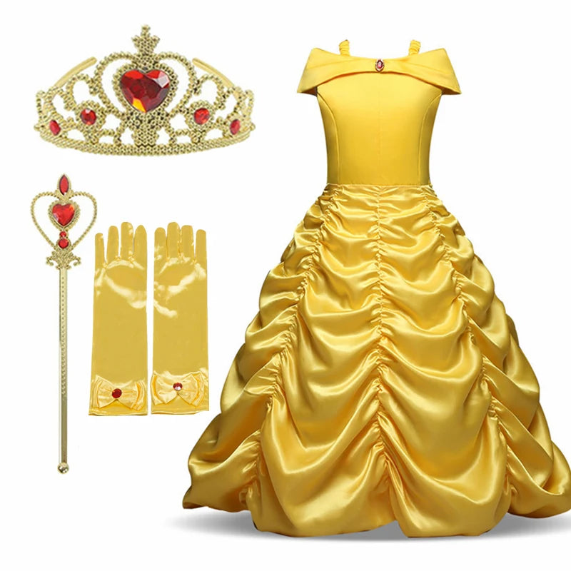 Girls Belle Princess Dress for Girls Beauty and The Beast Cosplay Children Birthday Party Prom Dress Kids Halloween Costumes