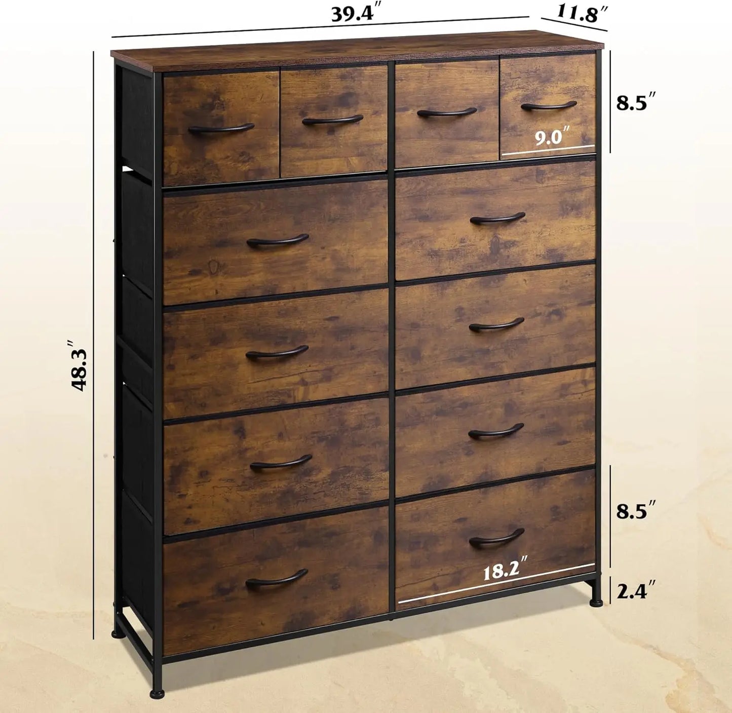 XMSJ Tall Dresser For Bedroom With 12 Drawers, Chests Of Drawers, Fabric Dresser For Bedroom, Closet, Fabric Storage Dresser