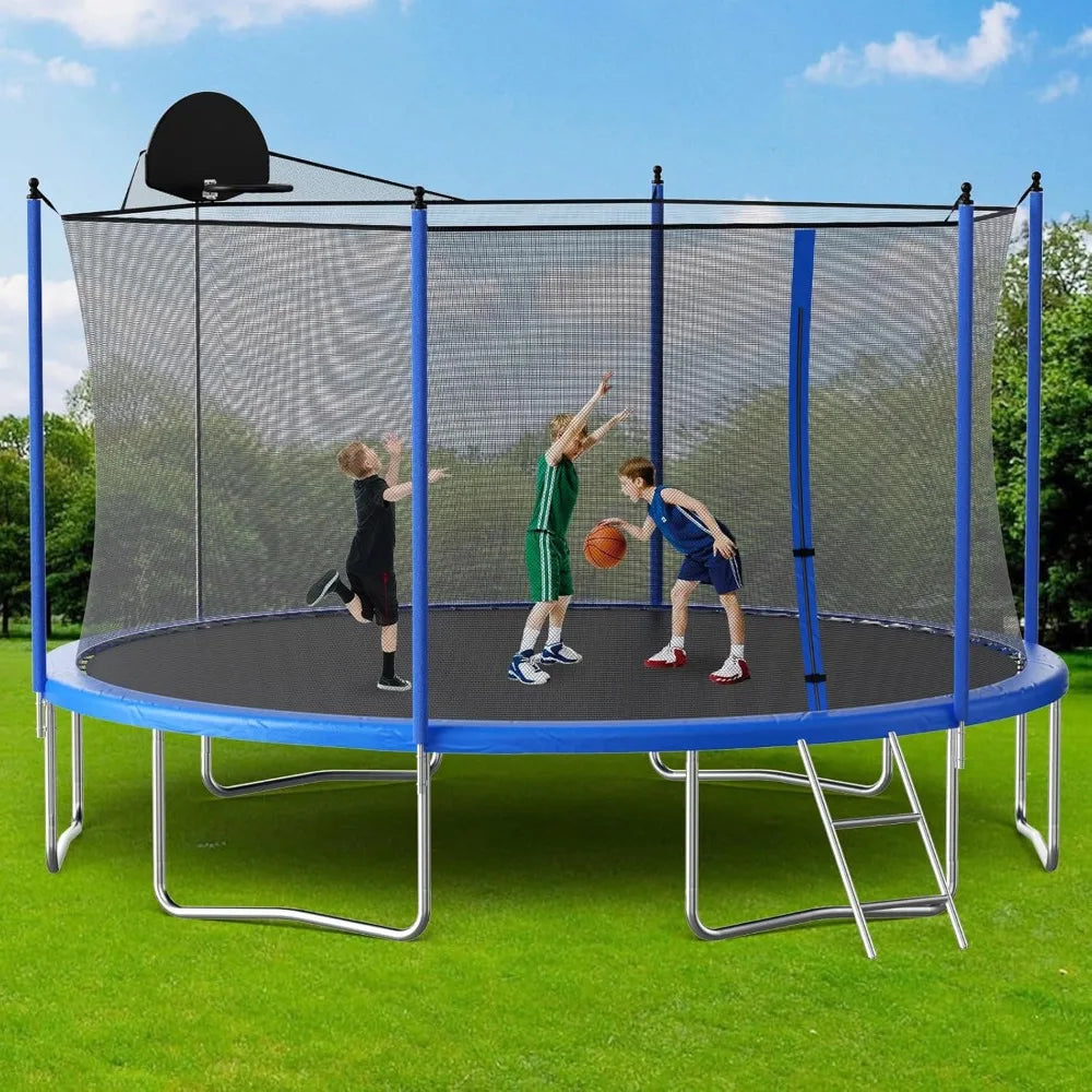 14ft Trampoline Outdoor, Large Heavy Duty Round Trampoline with Basketball Hoop, Enclosure Net for Backyard