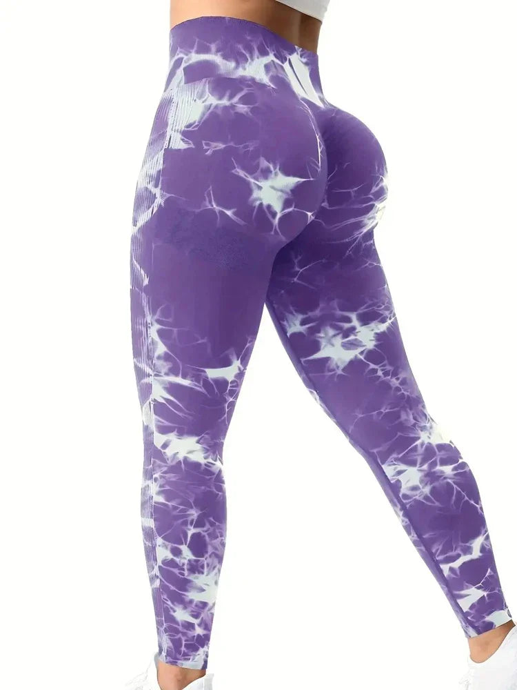 Stretch Fitness Elastic Yoga Push Up Women Pants Tie-Dye Seamless Peach Butt High Waist Leggings Workout Running Gym Clothing