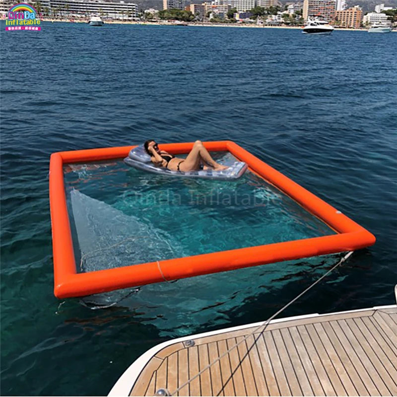 Portable Inflatable Floating Ocean Sea Swimming Pool / Protective Anti Jellyfish Pool With Netting Enclosure For Yacht