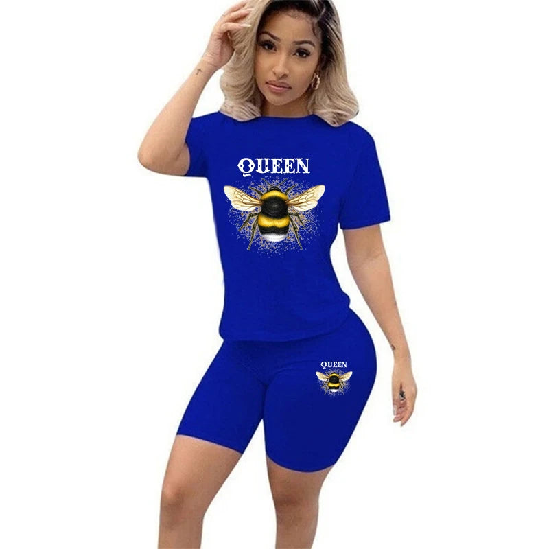 Women Two Piece Set Summer Short Sleeve O-Neck Tee Tops+Pencil Shorts Suits Tracksuits Outfit Graphic T Shirts Jogging Suits