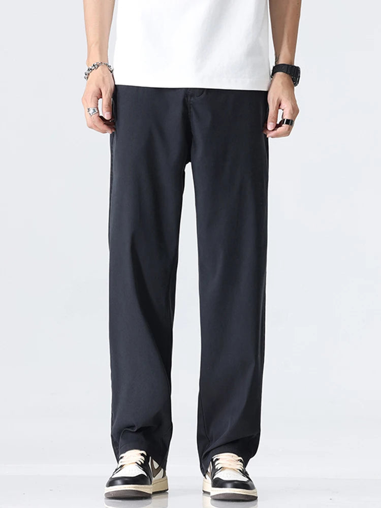 Coffee Ultra-thin Wide Pants Men Lyocell Fabric Breathable Soft Straight Casual Trousers Loose Simple Male Sweatpants