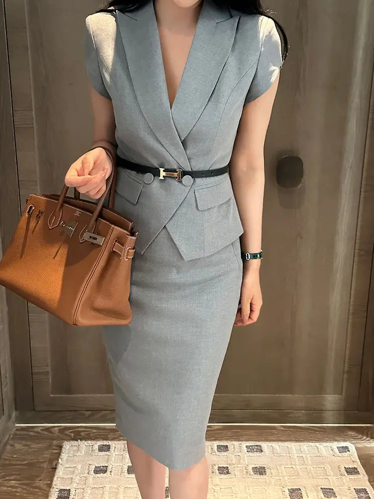 Suit skirt women's summer new professional dress slim fashion short sleeve suit slim skirt two-piece suit