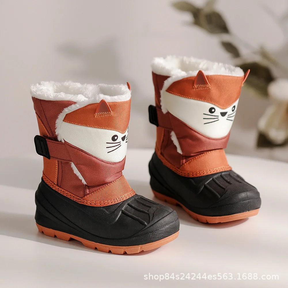 Winter Children Snow Boots Girls High-top Princess Boots Boys Anti-kick Thicken Cotton Shoes Baby Soft Waterproof Cartoon Boots