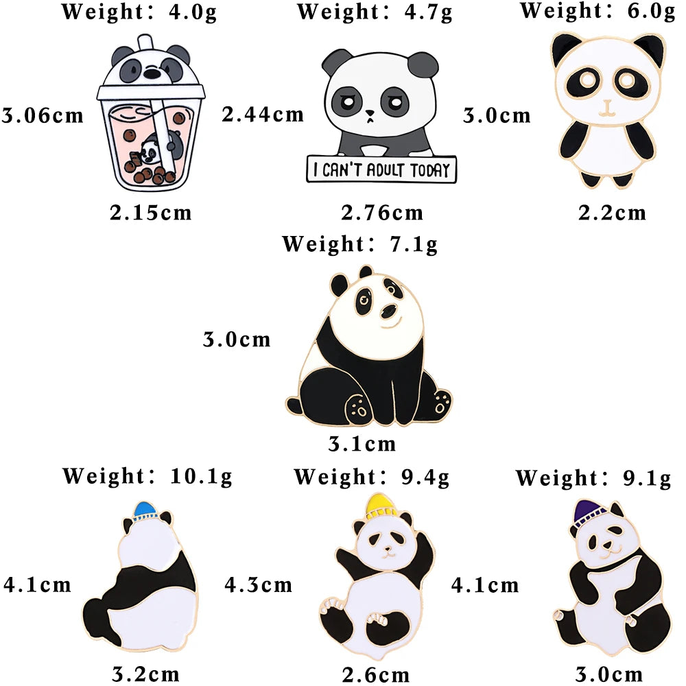 Smiling Panda Enamel Lapel Pins Funny Bubble Tea Animal Brooch Cute Pandas Backpack Badge Clothes Jewelry Gifts for Kids Friends