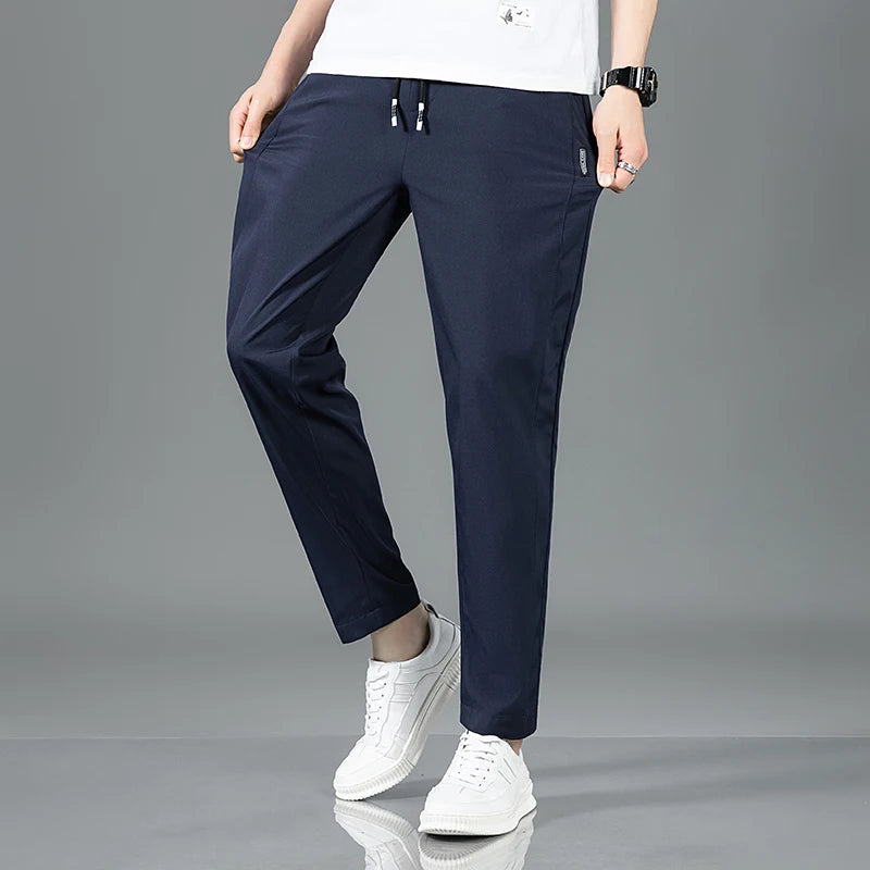 Spring Summer Waist Drawing Solid Color Thin Business Casual Trousers Outdoor Elastic Breathable Straight Tube Sneaker