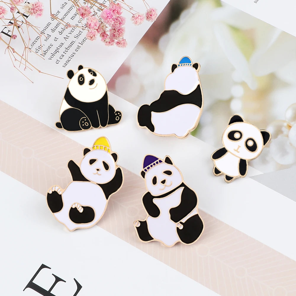 Smiling Panda Enamel Lapel Pins Funny Bubble Tea Animal Brooch Cute Pandas Backpack Badge Clothes Jewelry Gifts for Kids Friends