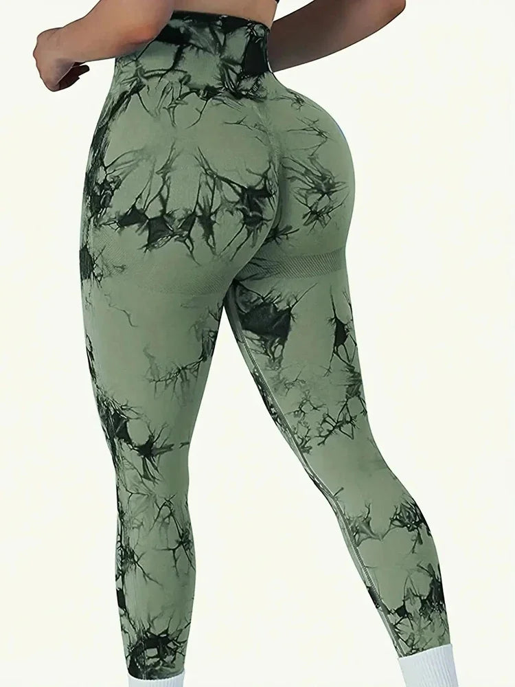 Stretch Fitness Elastic Yoga Push Up Women Pants Tie-Dye Seamless Peach Butt High Waist Leggings Workout Running Gym Clothing