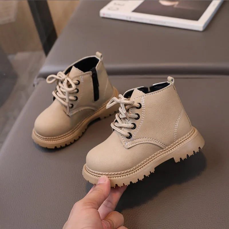 2025 Little Girls Boots Autumn Winter Leather Boys Girls Boots Ankle Waterproof Kids Fashion Toddler Short Boots Children Shoes