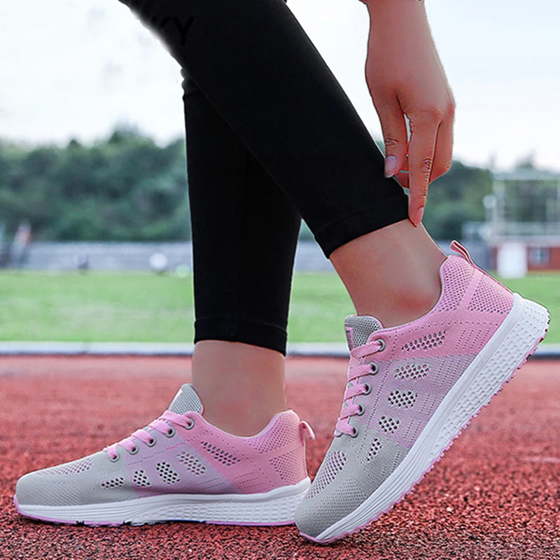 Breathable Women's Sneakers 2024 New Fashion Outdoor Comfortable Sneakers Women Mesh Fabric Lace Up Female Footwear Women Shoes