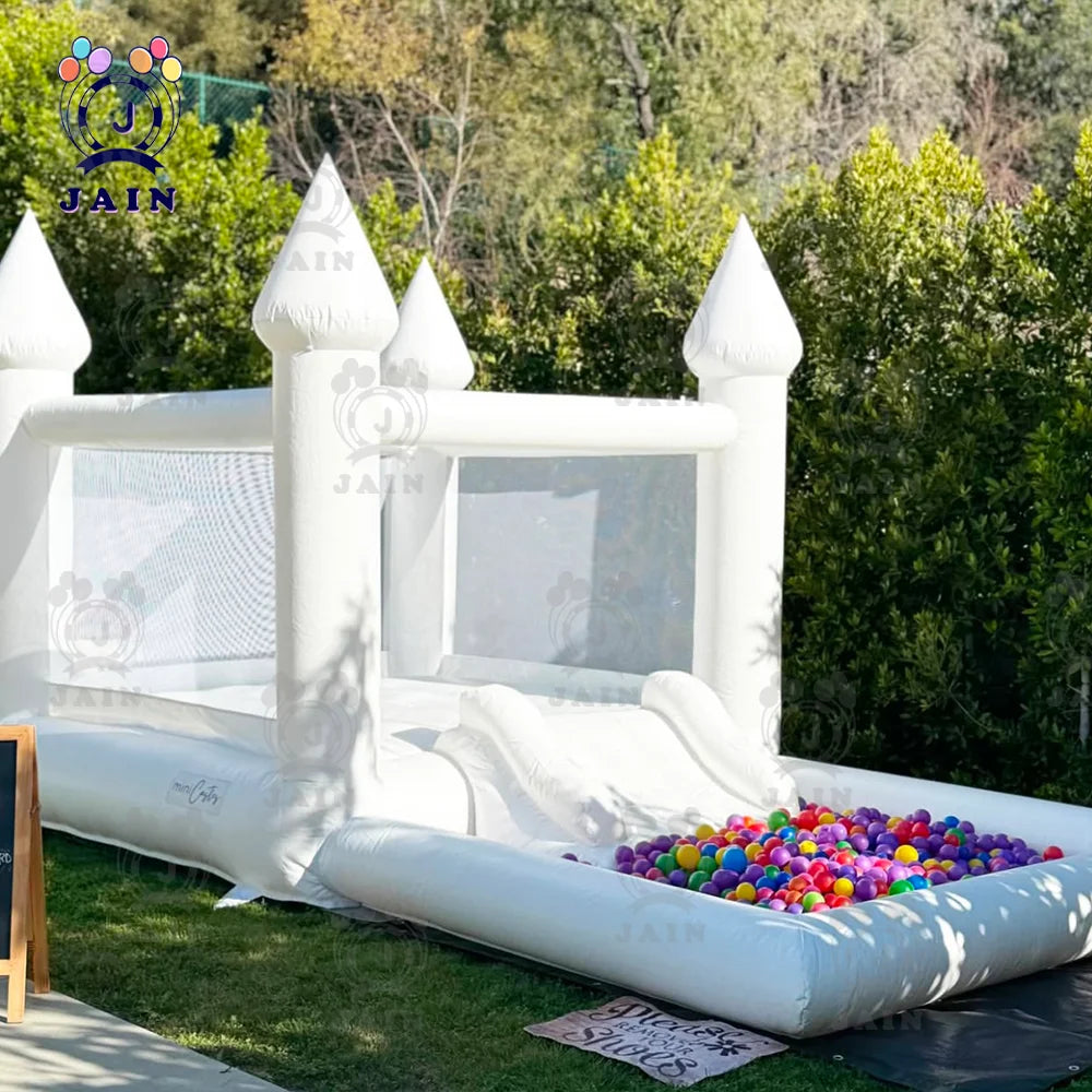 Fast Shipping White Bounce House Inflatable Trampoline with Blower, White Bouncy Castle for Kids Birthday Party Events