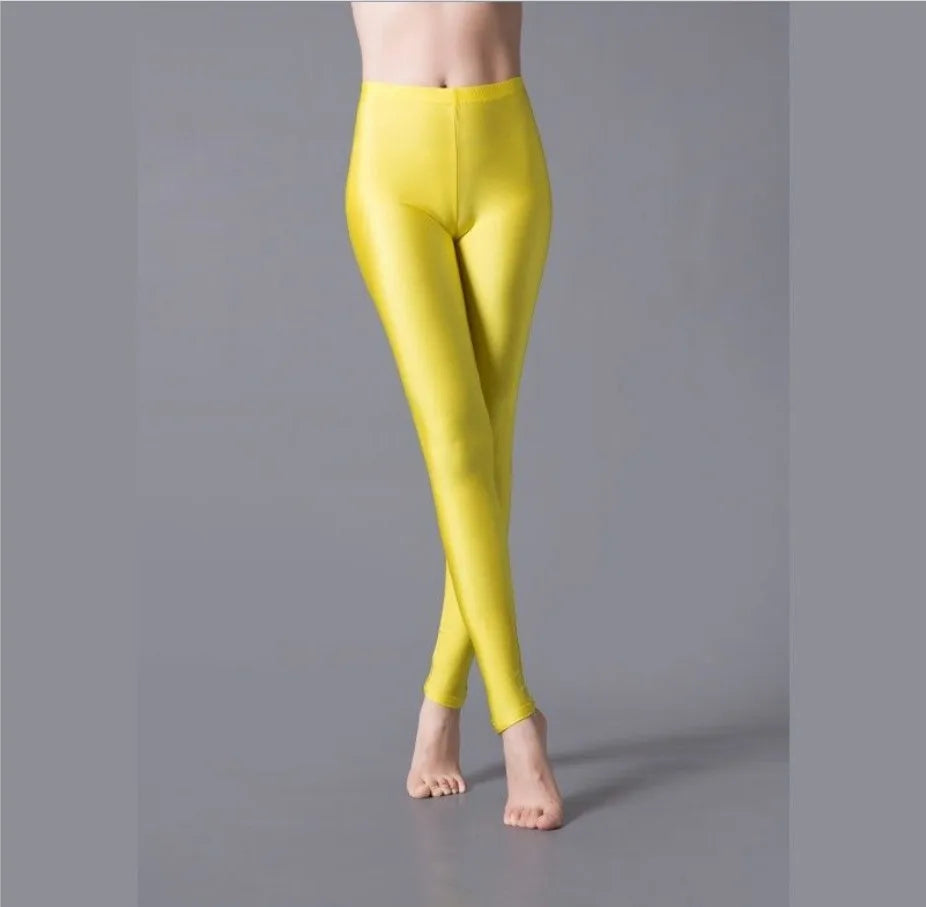 Glossy Seam Yellow Plus Size Leggings Women's Fitness High Waist Running Workout Yoga Pants Tight Bottoms