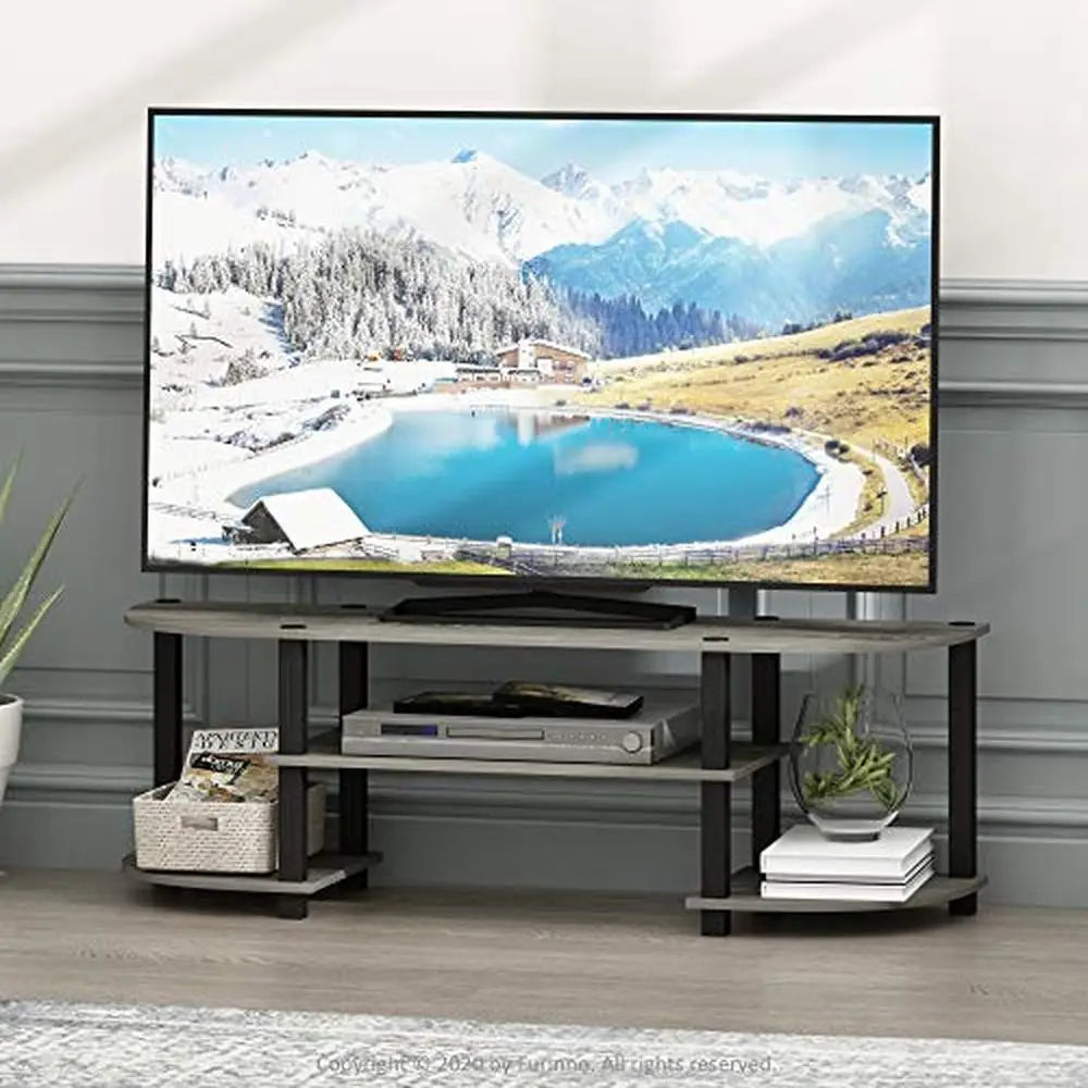 Wide TV Entertainment Center Storage Stand 55-Inch Flat Screen Panel Holder Oak Grey/Black Sturdy Easy Assembly 47.25x13.4x15.9