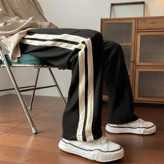 Hip Hop Oversized Striped Sweatpants Men Clothing Streetwear Straight Loose Casual Pants Harajuku Sports Trousers