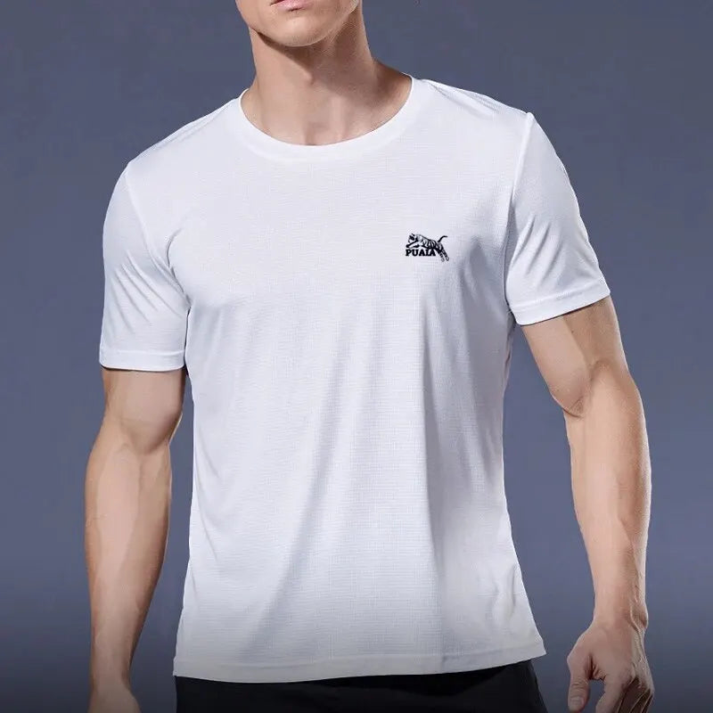 Men's Summer New Fashion Solid Colour Loose Breathable Round Neck Printed Short Sleeve T-Shirt Daily Sports Casual Street Tops