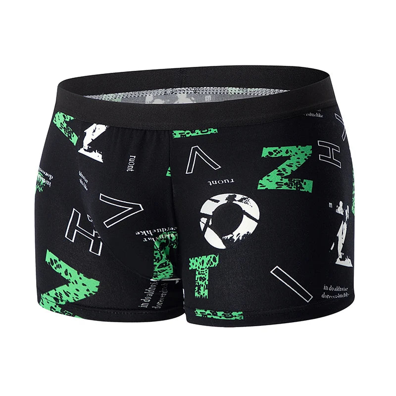 4-piece men's printed letter underwear beach shorts comfortable breathable teenagers plus size underwear up to 6XL.