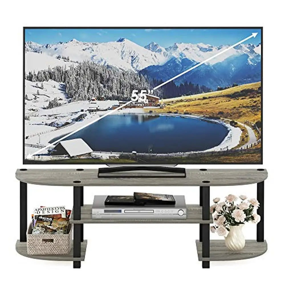 Wide TV Entertainment Center Storage Stand 55-Inch Flat Screen Panel Holder Oak Grey/Black Sturdy Easy Assembly 47.25x13.4x15.9