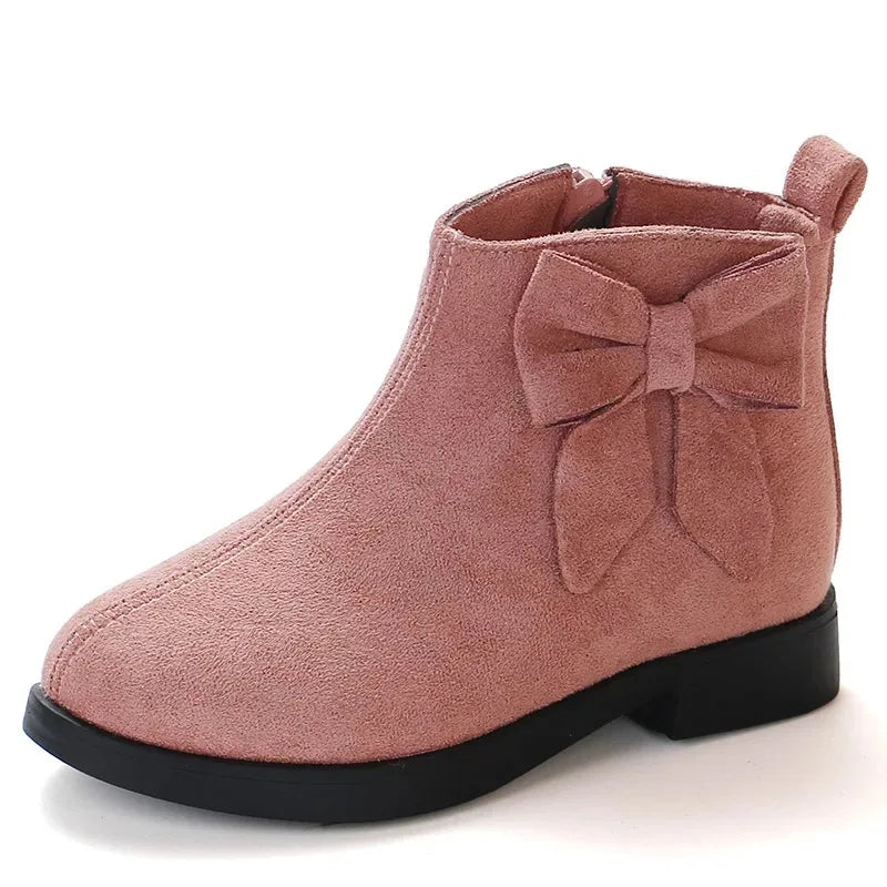 JGSHOWKITO Autumn Winter Girls Boots Fashion Rubber Boots For Kids Children's Ankle Boots Princess Sweet Warm Shoes Big Bow-knot