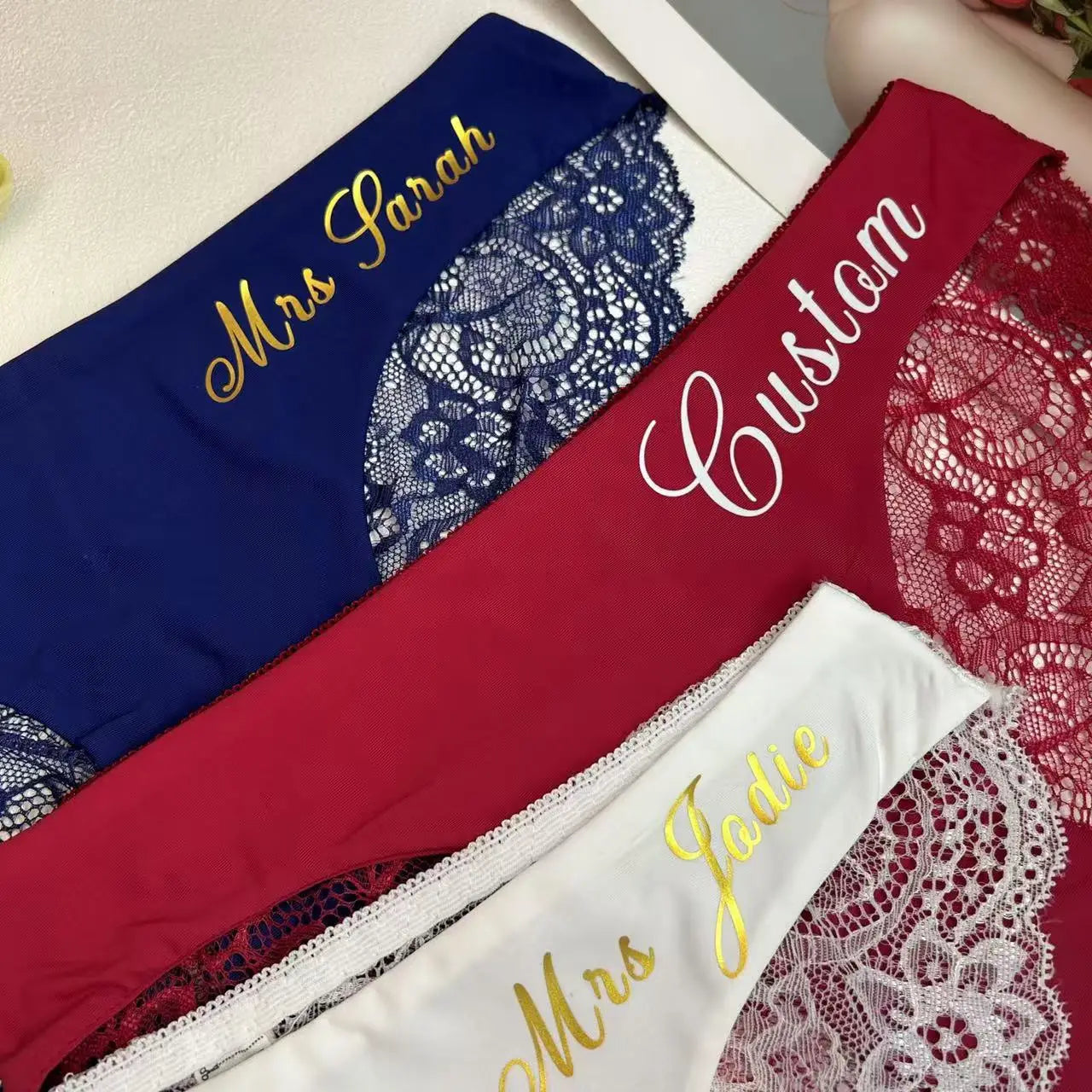 Custom Printing Lace Thong Personality Seamless Panties Briefs Underwear For Sexy Women Transparent Back Hotwife Lingerie Gifts