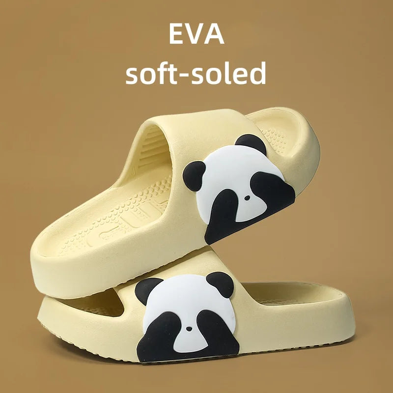 Cute Panda print women's slippers Creative non-slip bathroom slippers Couple home slippers Comfortable soft soled fun slippers