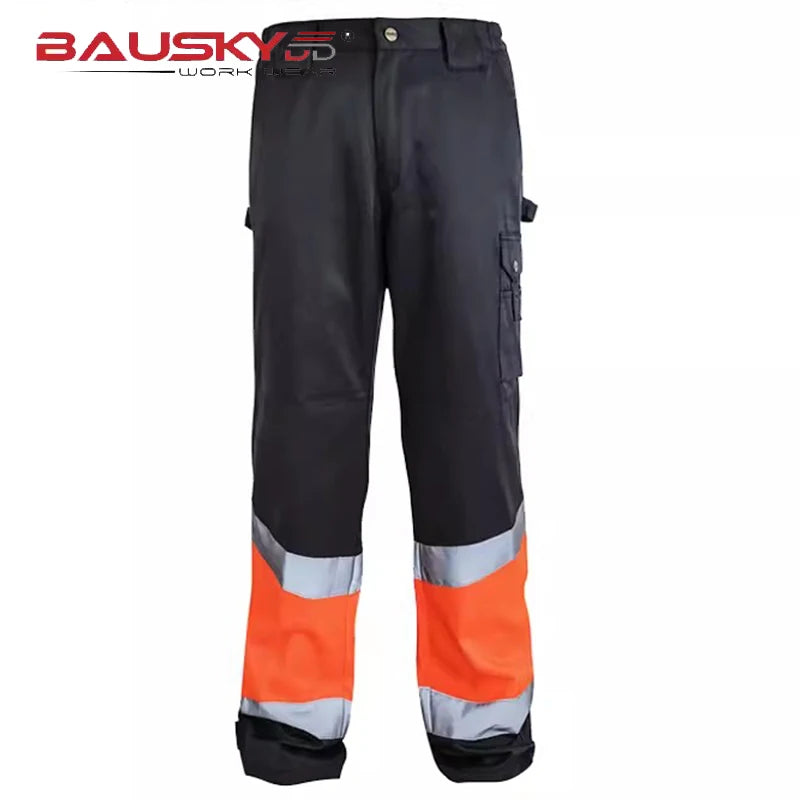 Work Pants Men Construction with Functional Pockets Cargo Pants Man Reflective Striped Hi Vis Workwear High Visibility Clothing