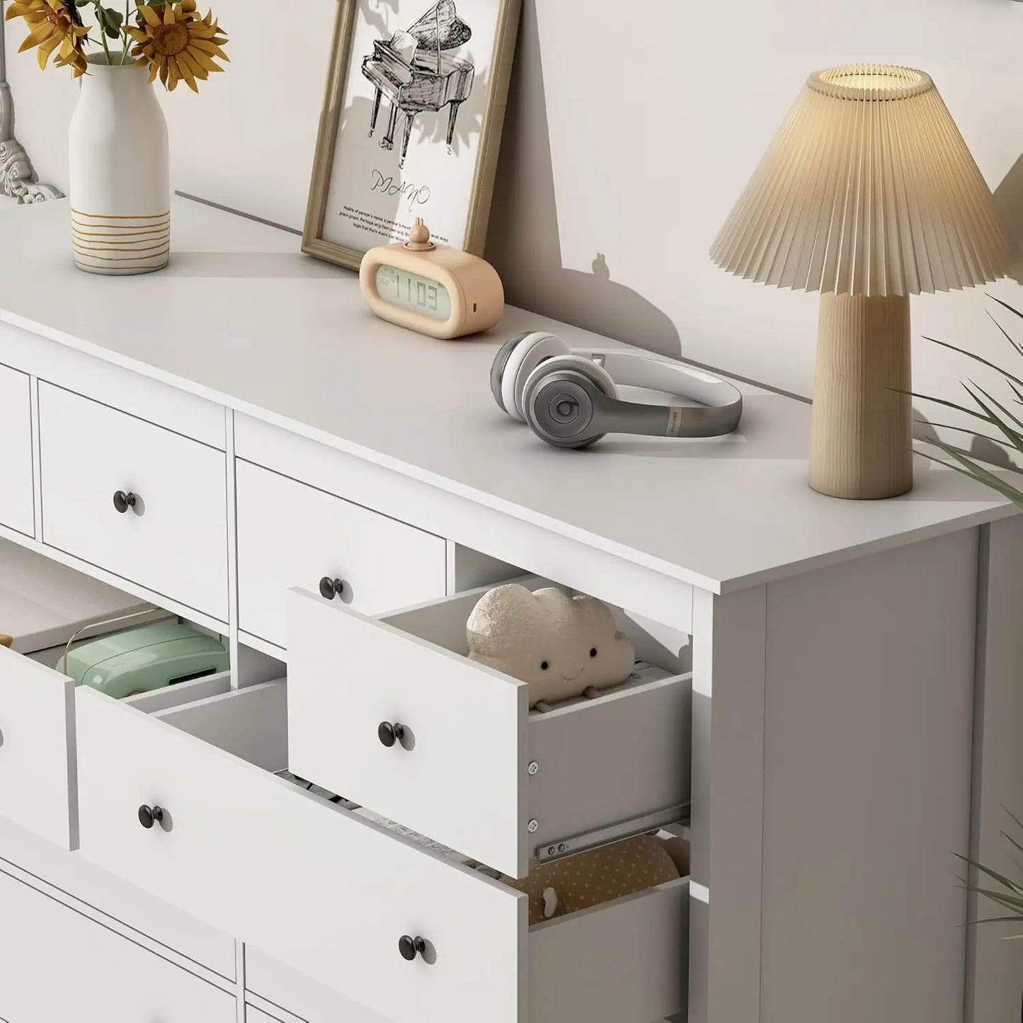 10 Drawer Dresser, 55" Modern White Dressers and Chests of Drawers, 10 Drawer Wide Dressers for Bedroom