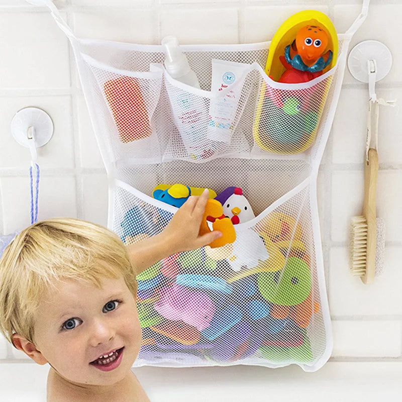 Multiuse Mesh Bath Toy Organizer Lightweight Strong Kids Bath Tub Toy Holder Basket Dual Layers Toddler Shower Caddy Hanging Bin