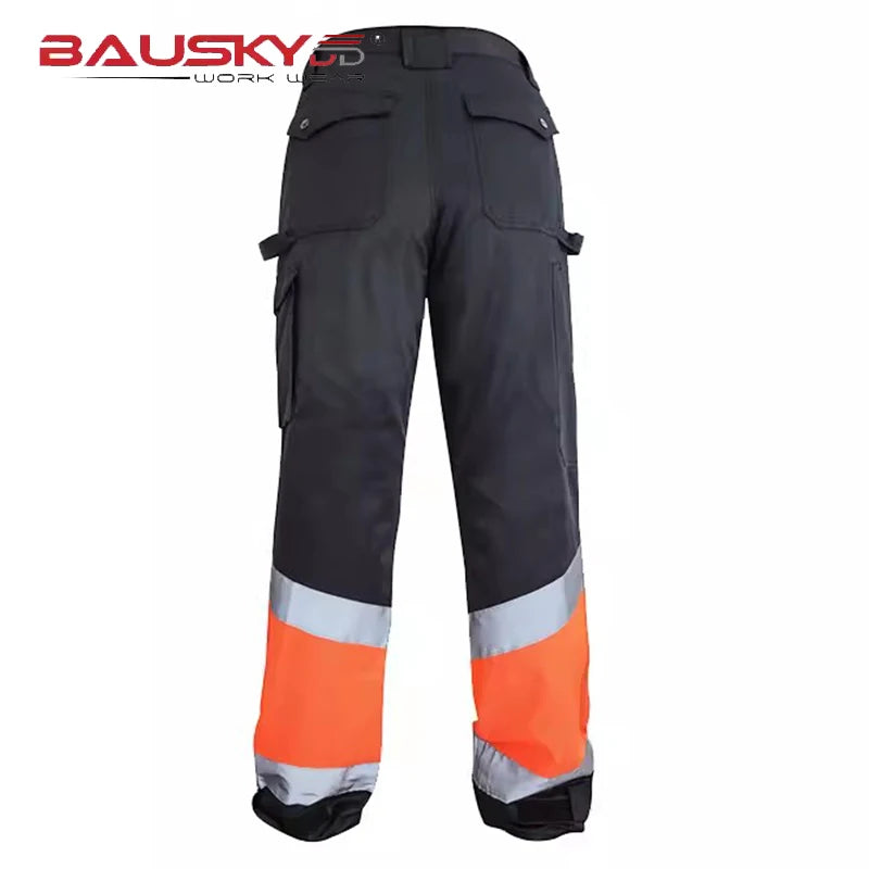 Work Pants Men Construction with Functional Pockets Cargo Pants Man Reflective Striped Hi Vis Workwear High Visibility Clothing