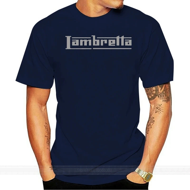 Fm10 Men's T-Shirt Lambretta Logo Silver Even other Colours Request Moto Sport male brand teeshirt men summer cotton t shirt