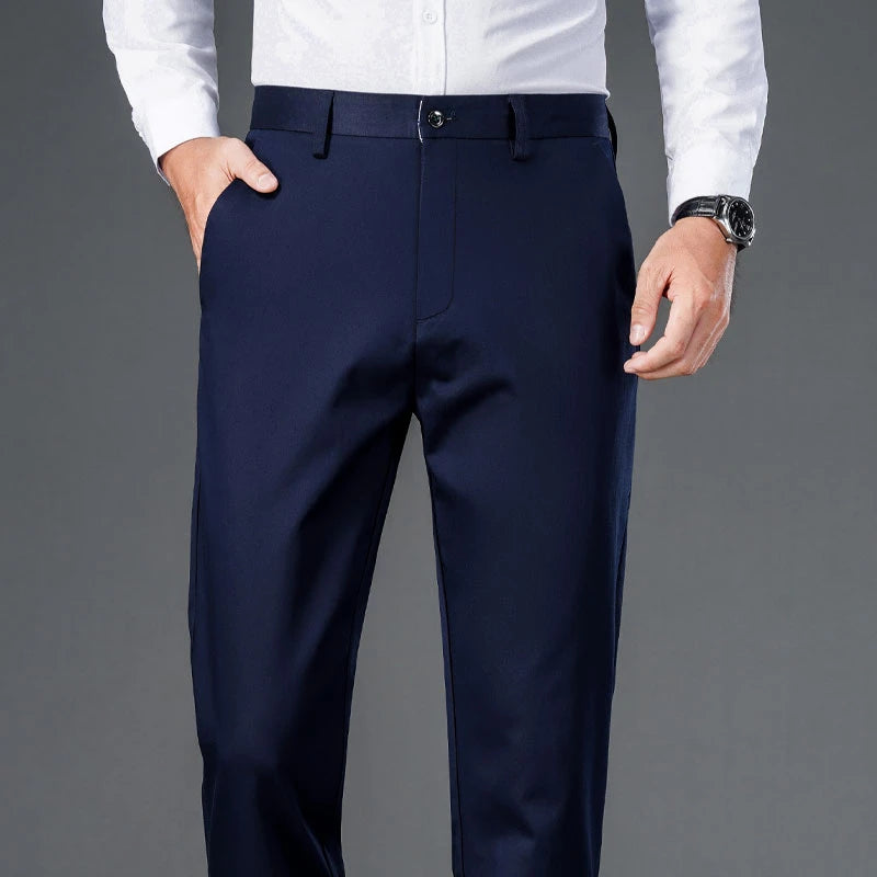 Male Smart Casual Pants Stretchy Sports Men's Fast Dry Trousers Spring Autumn Full Length Straight Office Black Navy Work Pants