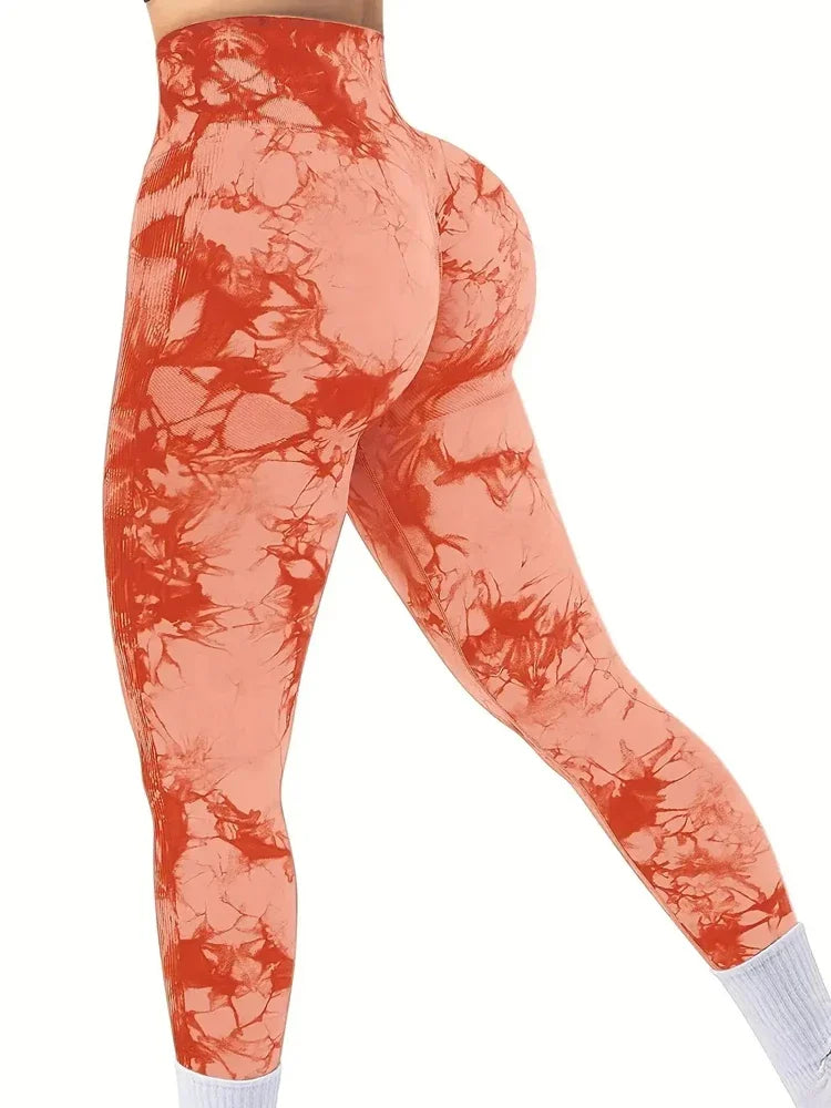 Stretch Fitness Elastic Yoga Push Up Women Pants Tie-Dye Seamless Peach Butt High Waist Leggings Workout Running Gym Clothing