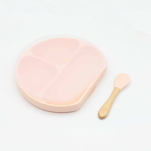 Baby Silicone Compartment Plate With Wooden Spoon