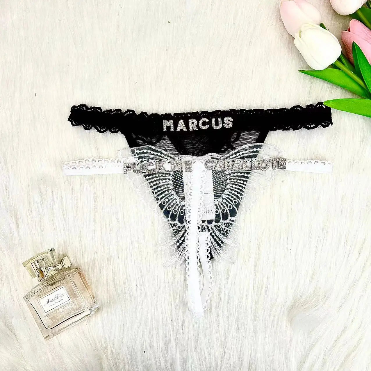 Customize Thong Panties Hollow Butterfly 2PC/set Name Gifts For Women Custom Hotwife Lingerie Underpants Lace String Underwear